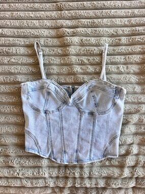 Refuge Light Wash Denim Bustier Tank- L